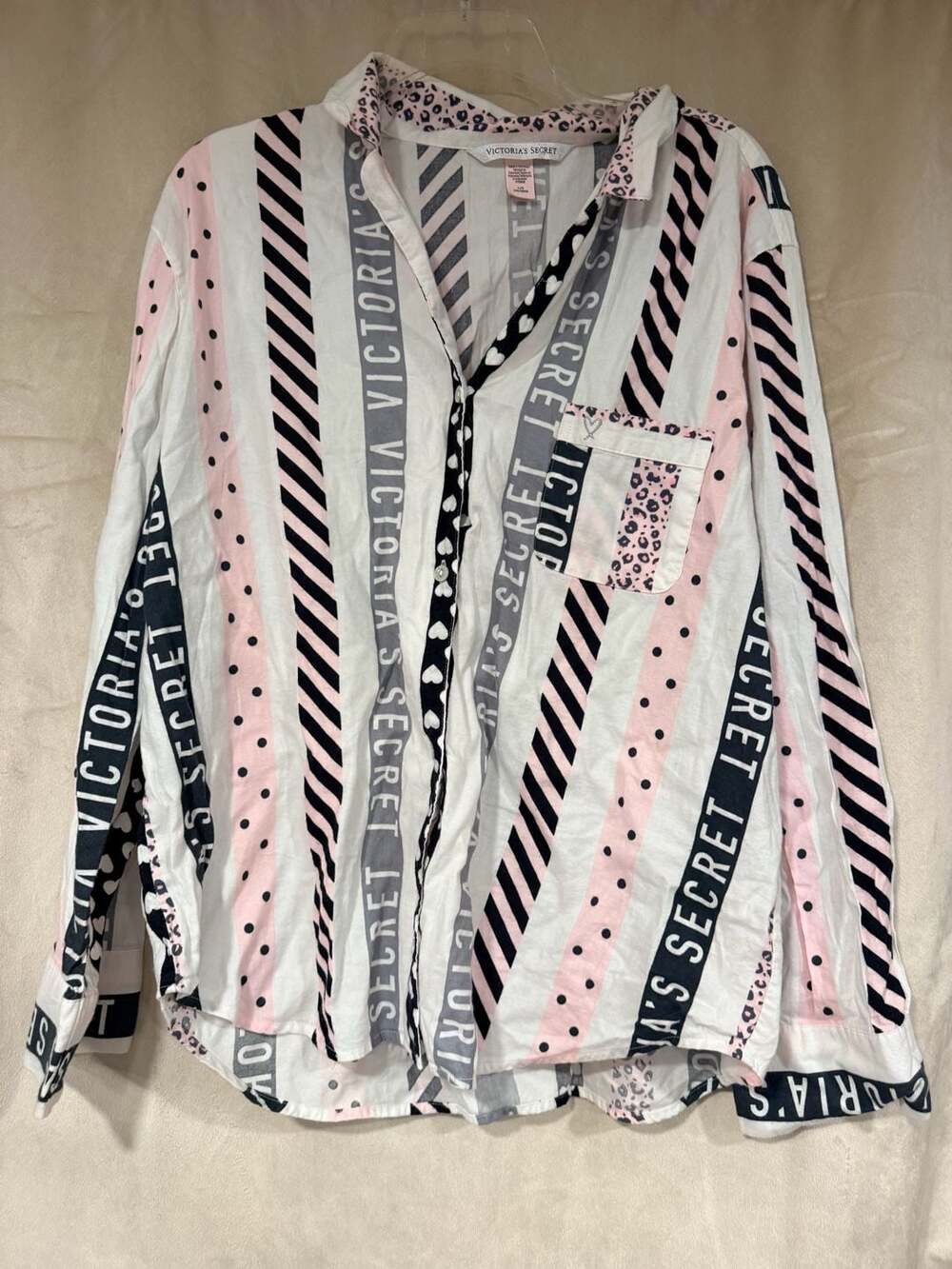 Victoria's Secret Multi-Print Stripe Flannel Pajama Top